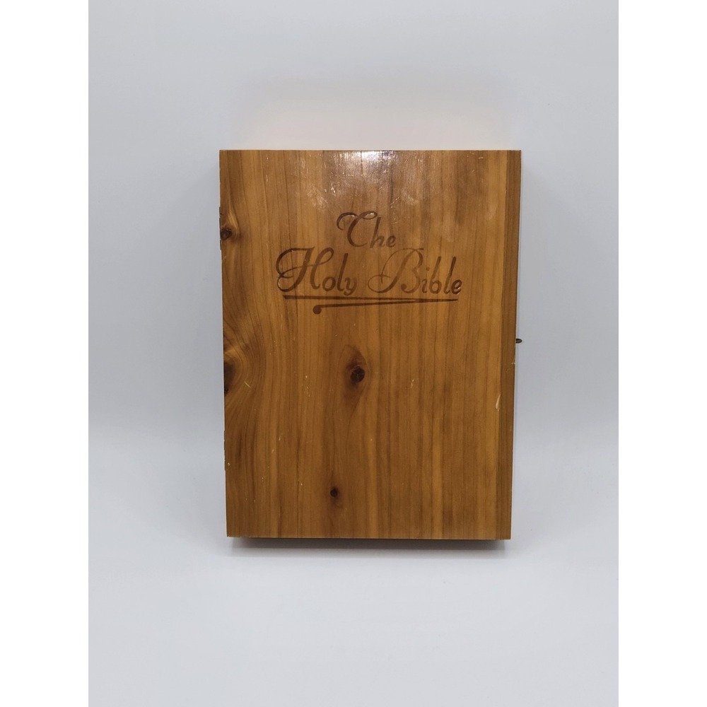 Vintage Cedar Holy Bible Keepsake‎ Box Jesus Memorial